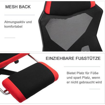 Gaming Stuhl - Ergonomischer Bürostuhl mit Fußstütze, schwarz-rot