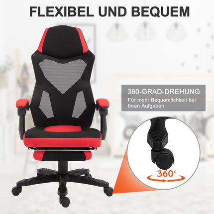 Gaming Stuhl - Ergonomischer Bürostuhl mit Fußstütze, schwarz-rot