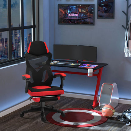 Gaming Stuhl - Ergonomischer Bürostuhl mit Fußstütze, schwarz-rot