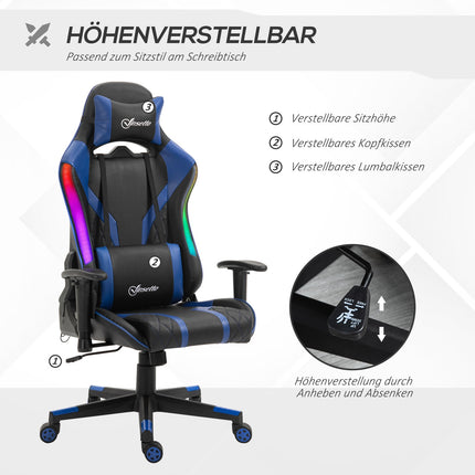 Ergonomischer Gaming-Stuhl mit LED, verstellbaren Armlehnen, hoher Rückenlehne