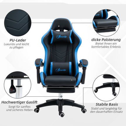 Ergonomic gaming chair with lumbar support and footrest