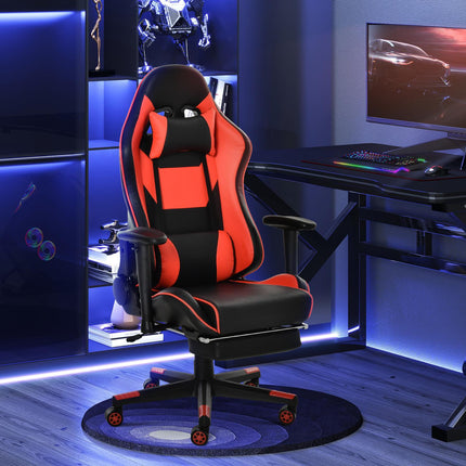 Ergonomischer Gaming-Stuhl mit klappbarer Fußstütze, schwarz