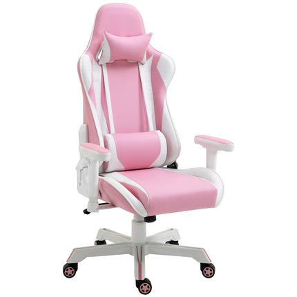 Pink-weißer Gaming-Stuhl, verstellbar, Lordosenstütze, Kunstleder