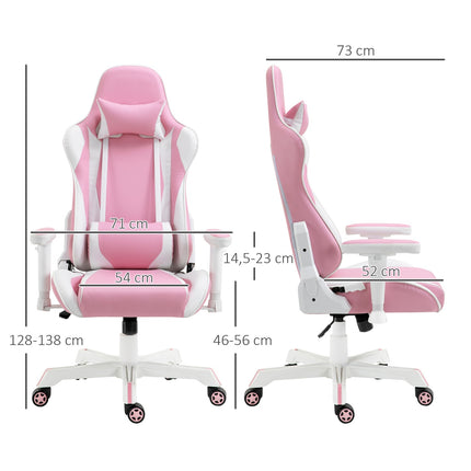 Pink-weißer Gaming-Stuhl, verstellbar, Lordosenstütze, Kunstleder