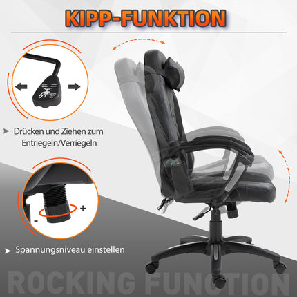 Ergonomischer Massagesessel aus schwarzem Kunstleder mit Wärme- und Vibrationsfunktion
