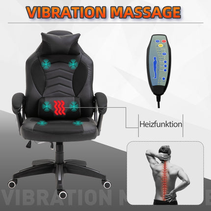 Ergonomischer Massagesessel aus schwarzem Kunstleder mit Wärme- und Vibrationsfunktion