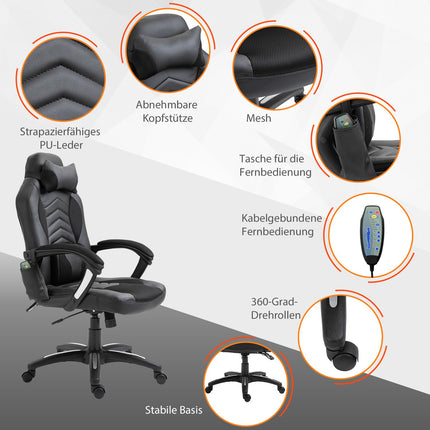 Ergonomischer Massagesessel aus schwarzem Kunstleder mit Wärme- und Vibrationsfunktion