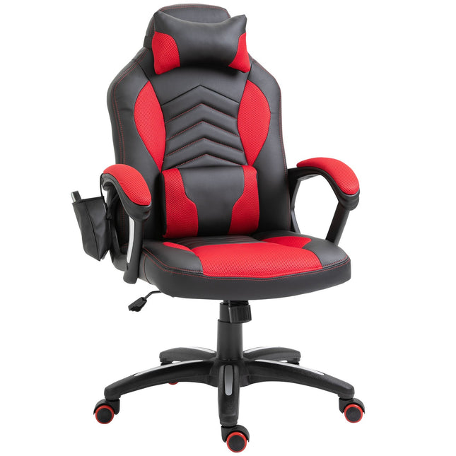 Gaming chair with heat and massage, red PU, adjustable