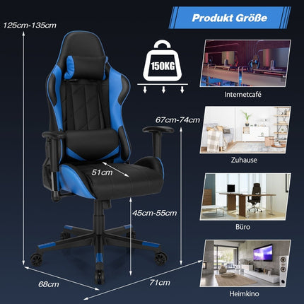 Gaming-Stuhl, Rennsport-Stil, verstellbare Rückenlehne, Blau