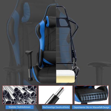 Gaming-Stuhl, Rennsport-Stil, verstellbare Rückenlehne, Blau