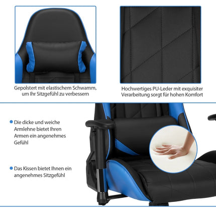 Gaming-Stuhl, Rennsport-Stil, verstellbare Rückenlehne, Blau