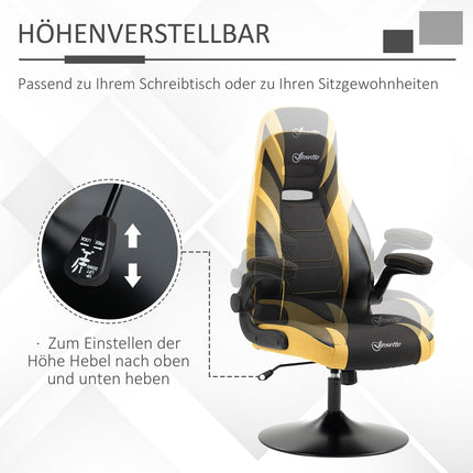 Gaming-Stuhl, Wippfunktion, Höhenverstellbar, Gelb/Schwarz