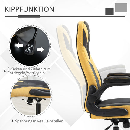 Gaming-Stuhl, Wippfunktion, Höhenverstellbar, Gelb/Schwarz