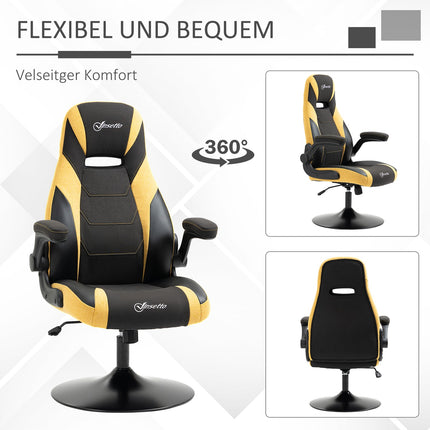 Gaming-Stuhl, Wippfunktion, Höhenverstellbar, Gelb/Schwarz