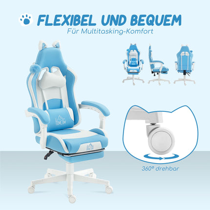 Gaming Chair With Cat Ears, 135 Recline, Footrest