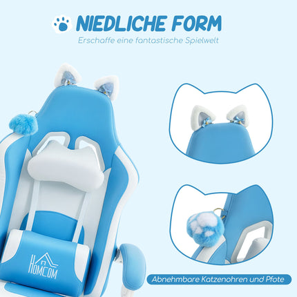 Gaming Chair With Cat Ears, 135 Recline, Footrest