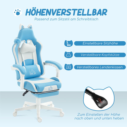 Gaming Chair With Cat Ears, 135 Recline, Footrest