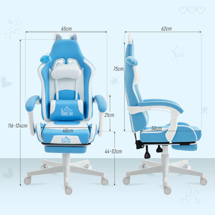 Gaming Chair With Cat Ears, 135 Recline, Footrest
