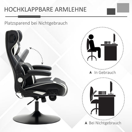 Gamingstoel Met Wipfunctie, In Hoogte Verstelbare Bureaustoel, Ergonomische Computerstoel Met Luidspreker, Lenden- En Neksteun, Kunstleer