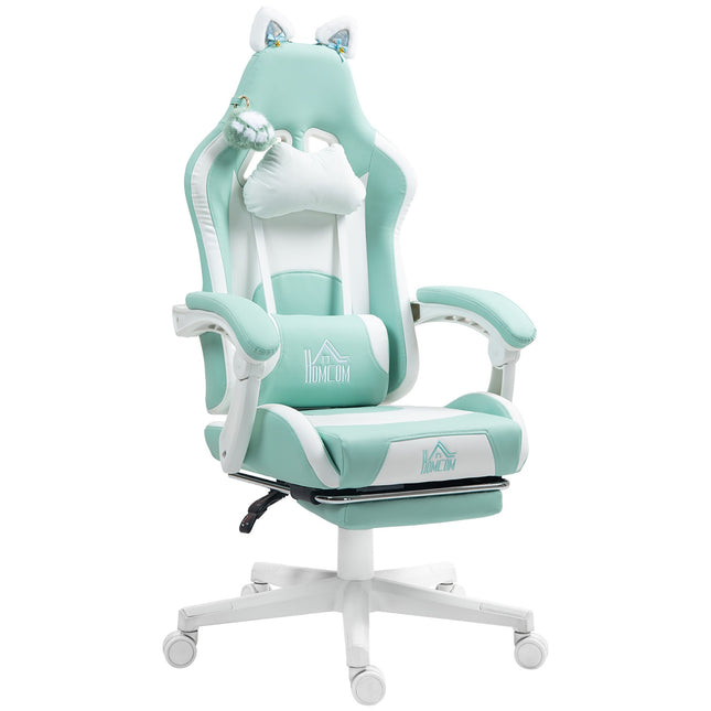 Gaming Chair with Cat Ears, Reclining, Footrest, 120kg Capacity
