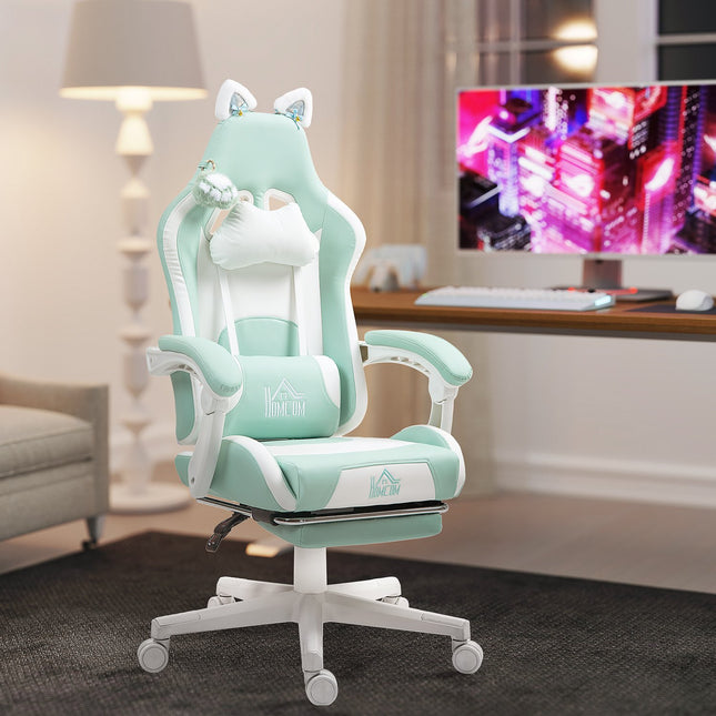 Gaming Chair with Cat Ears, Reclining, Footrest, 120kg Capacity