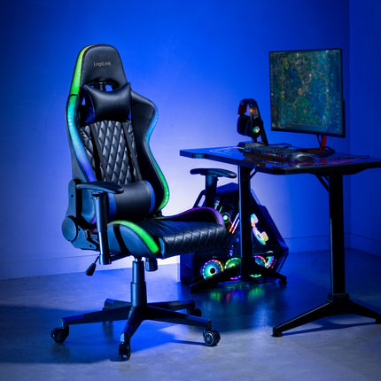 Gaming-Stuhl mit RGB-Beleuchtung, Schwarz/Blau, ergonomisches Design