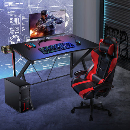 Gaming-Schreibtisch 115 x 73 cm, K-Gestell, Getränkehalter, Ablage