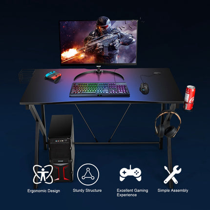Gaming-Schreibtisch 115 x 73 cm, K-Gestell, Getränkehalter, Ablage