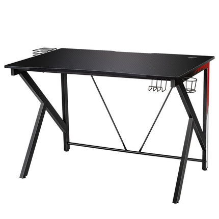 Gaming-Schreibtisch 115 x 73 cm, K-Gestell, Getränkehalter, Ablage