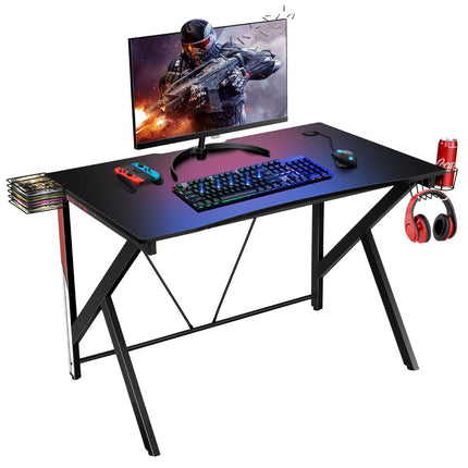 Gaming-Schreibtisch 115 x 73 cm, K-Gestell, Getränkehalter, Ablage