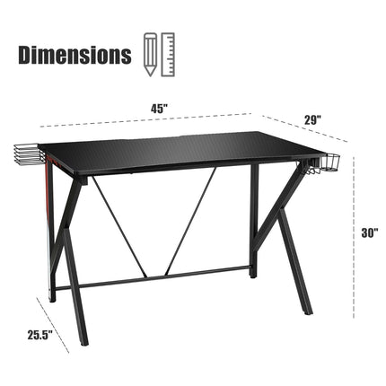 Gaming-Schreibtisch 115 x 73 cm, K-Gestell, Getränkehalter, Ablage