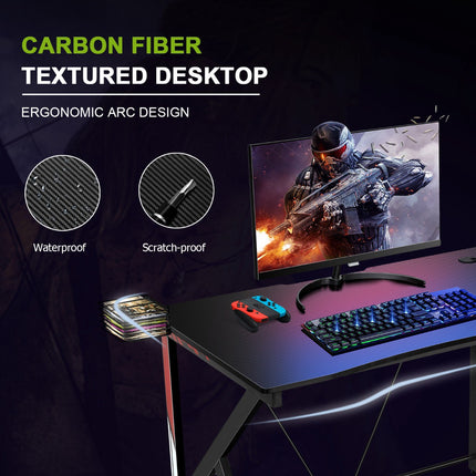 Gaming-Schreibtisch 115 x 73 cm, K-Gestell, Getränkehalter, Ablage