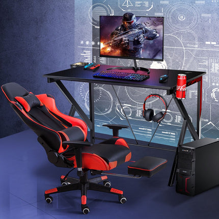 Gaming-Schreibtisch 115 x 73 cm, K-Gestell, Getränkehalter, Ablage