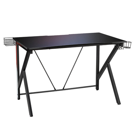 Gaming-Schreibtisch 115 x 73 cm, K-Gestell, Getränkehalter, Ablage