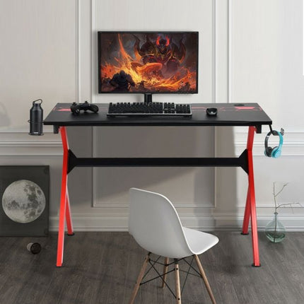 Gaming-Schreibtisch, R-förmig, Kopfhörerhaken, Getränkehalter, 115 cm