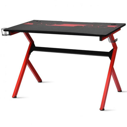 Gaming-Schreibtisch, R-förmig, Kopfhörerhaken, Getränkehalter, 115 cm