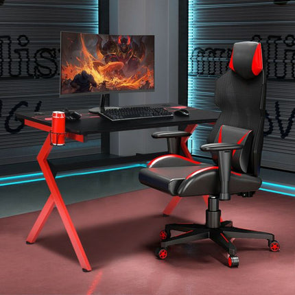 Gaming-Schreibtisch, R-förmig, Kopfhörerhaken, Getränkehalter, 115 cm