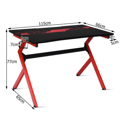 Gaming-Schreibtisch, R-förmig, Kopfhörerhaken, Getränkehalter, 115 cm