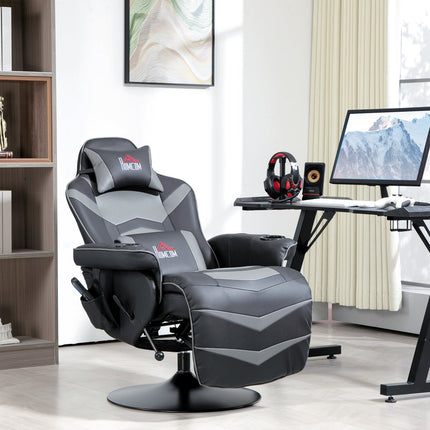 Gaming-Stuhl mit Fußstütze & Massage, graues Leder