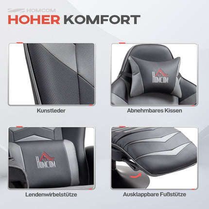 Gaming-Stuhl mit Fußstütze & Massage, graues Leder