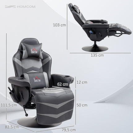 Gaming-Stuhl mit Fußstütze & Massage, graues Leder