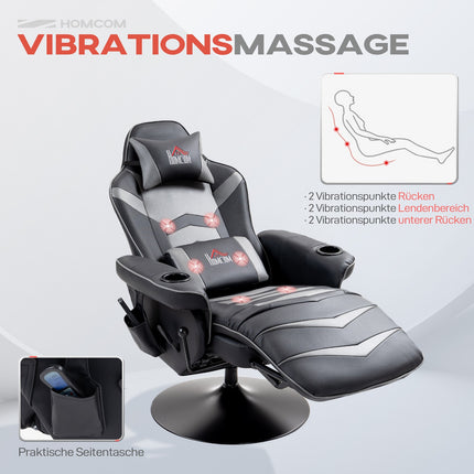 Gaming-Stuhl mit Fußstütze & Massage, graues Leder