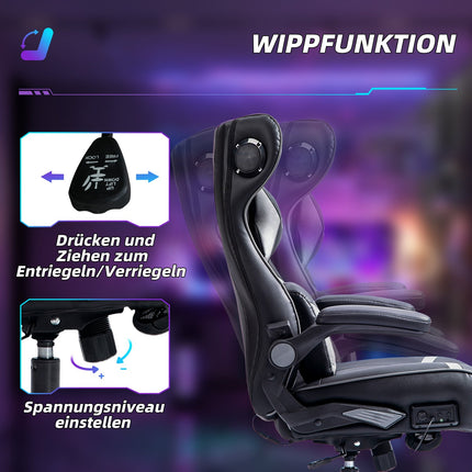 Ergonomischer Gaming-Stuhl mit Wippfunktion, Lautsprecher, 120 kg Tragkraft