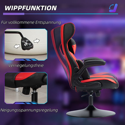 Ergonomischer Gaming-Stuhl mit Wippfunktion, höhenverstellbar, schwarz/rot