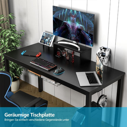 Gaming Tisch 140 cm Gaming Schreibtisch mit Monitorablage 155 x 60 x 94 cm schwarz
