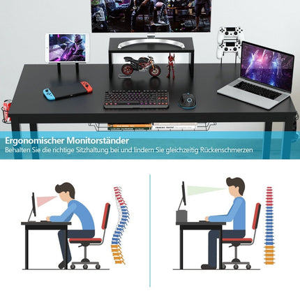 Gaming Tisch 140 cm Gaming Schreibtisch mit Monitorablage 155 x 60 x 94 cm schwarz
