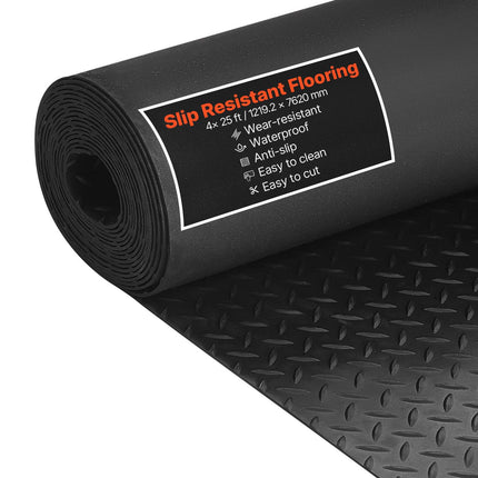 Garage Floor Roll Mat, 4 x 25 Ft, 3 Mm Rubber, Black