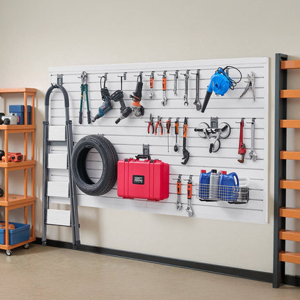 Garage Slatwall Panel, 8 x 4 ft PVC, White, Accessories