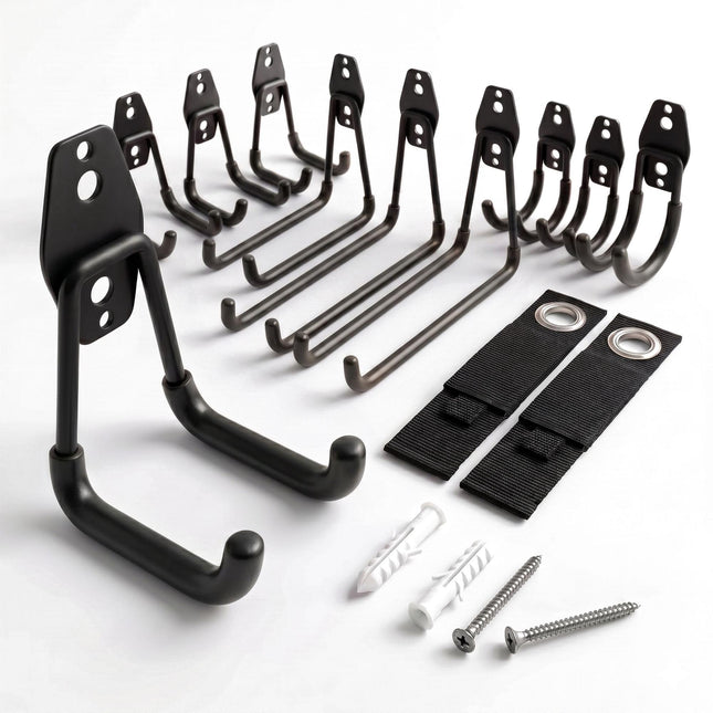 Garagenwandhaken-Set, 12-teilig PVC-beschichtet mit Riemen