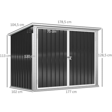 Lockable storage box in black steel dustbin, fits 2 cans